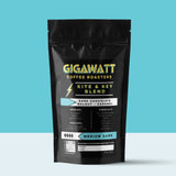 Gigawatt Coffee Kite & Key Blend, best-selling medium dark roast, freshly roasted small batch with smooth, well-balanced taste. 10 oz, displayed on a counter.